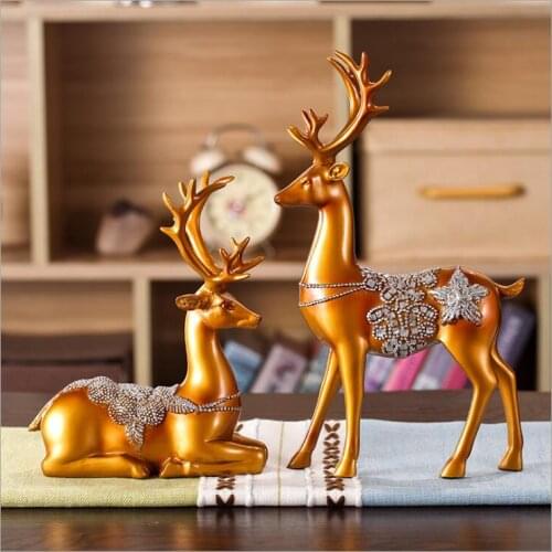 European Resin Couple Elk Ornaments Home Livingroom Table Figurines Crafts Hotel Office Desktop Furnishing Decoration Craftwork