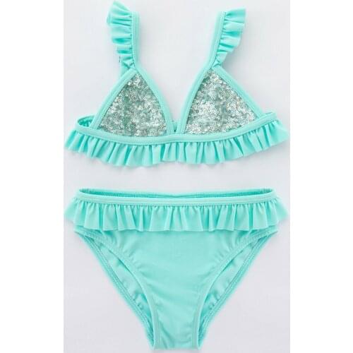 LOOK FOR YOUR WONDERFUL NIGHTS WITH ITS STUNNINGLight Blue Girls Shinny Mermaid Triangle Bikini Set FREE SHIPPING