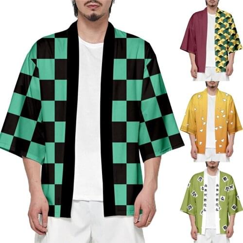Kimono Anime Demon Slayer Cosplay Costumes Kimetsu no Yaiba Kisatsutai Printed Tops Cloak Agatsuma Zenitsu Coats Halloween