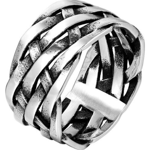 Simple Casual Stainless Steel Men Women Rings Wide Weave Reticulated Punk Biker Ring Fashion Couple Jewelry Gift Wholesale