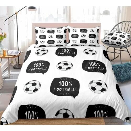 3 Pieces Football Duvet Cover Set Sports Ball Bedding Kids Boys Teens Black White Quilt Cover Queen Bed Set Balls Dropship