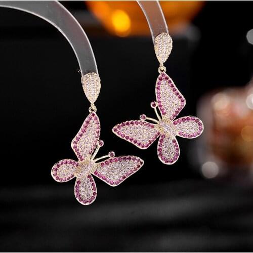 Creative Butterfly Earrings 925 Silver Pin Micro Pave Cubic Zirconia Pink Earring Jewelry Women Luxury Wedding Ear Studs