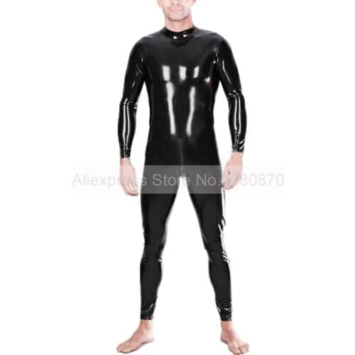 Male Latex Bodysuit Rubber Zentai Men Catsuit Costumes With Back Zip S-LCM098