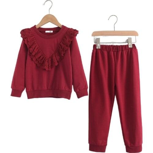 2021 New Spring Autumn Girls Clothing Sets Casual Clothes Ruffle Tops Shirt Pants 2pcs Suit Kids Tracksuit Girls Clothing Sets