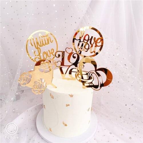 New Love Wedding Cake Topper Acrylic Gold Red Ring Cupcake Toppers For Anniversary Wedding Party Cake Dessert Decorations