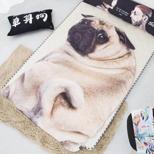 New 3D Cute Pug Rice white Dog Cat Soft Bedspread Kid boy Adult Bed Throw Sofa Warm Irregular Blanket Summer Quilt Home Textile