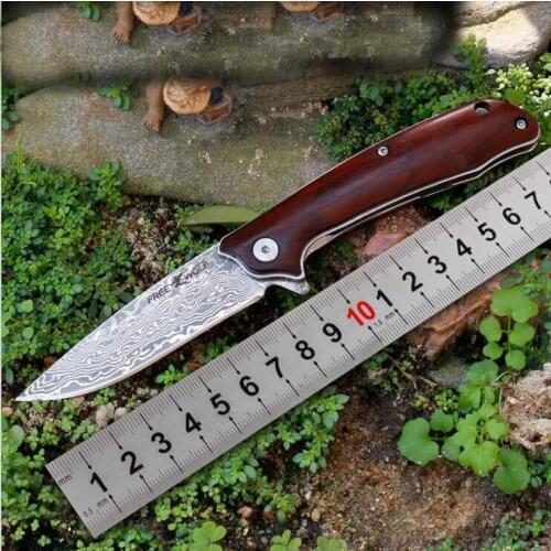 Freewolf VG10 Damascus Steel EDC Pocket Folding Knife Rosewood +Stainless Steel Sheet Handle H0120