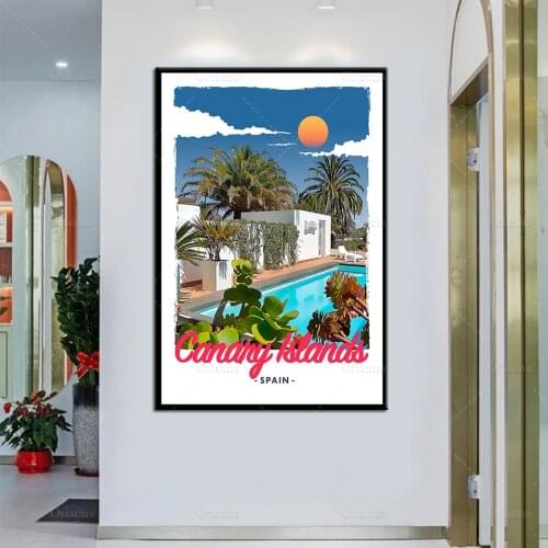 Retro Vintage Style Travel Poster Spain Canary Islands Oil Painting Posters and Print on Canvas Wall Art Modular Pictures Decor