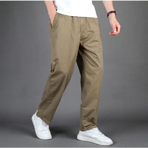 Spring Autumn Men Casual Cargo Pants Elastic Waist Cotton Pants Pockets Male Thin Trousers Loose Plus Size Oversize 6XL