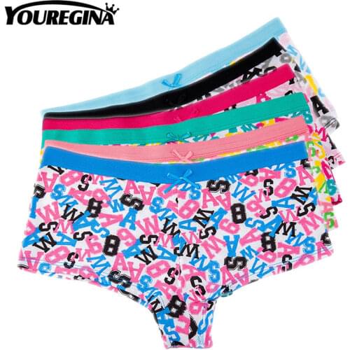 YOUREGINA Women Sexy Boxers Woman Underwear Cotton Letter Print Panty Ladies Panties Lingerie Boyshorts Knickers 6pcs/lot M L XL