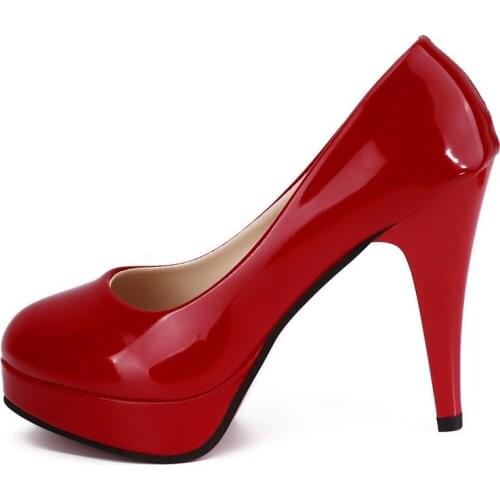 Fashion Women Pumps High Heels Wedding Bride Shoes Waterproof Platform Leather Ladies Party Bridal Shoes