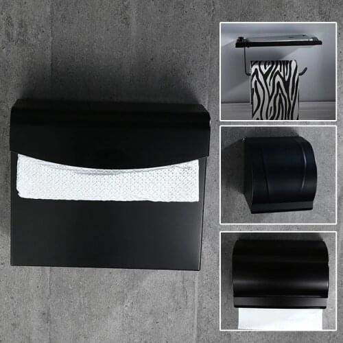 Tuqiu Bathroom Paper Holder with Phone Shelf Bathroom Tissue Holder Black Wall Mounted Aluminum Toilet Paper Holder Tissue Boxes