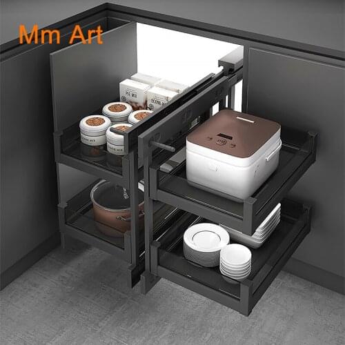 Kitchen Cabinet Corner Pull-out Basket Full Pull-out Aluminum Alloy Open Door Corner