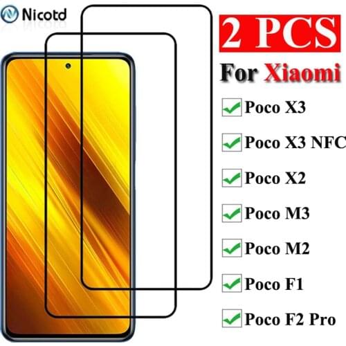 2Pcs/Lot For Xiaomi Poco X3 X2 Glass For Poco X3 NFC Screen Protector On For Xiaomi Poco M3 M2 F1 F2 Pro Glass Protective Film