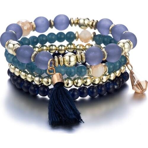 4pcs/set Blue Stone Boho Bracelets & Bangles For Women 2020 Summer Tassel Bracelet Set Female Wristband Gift