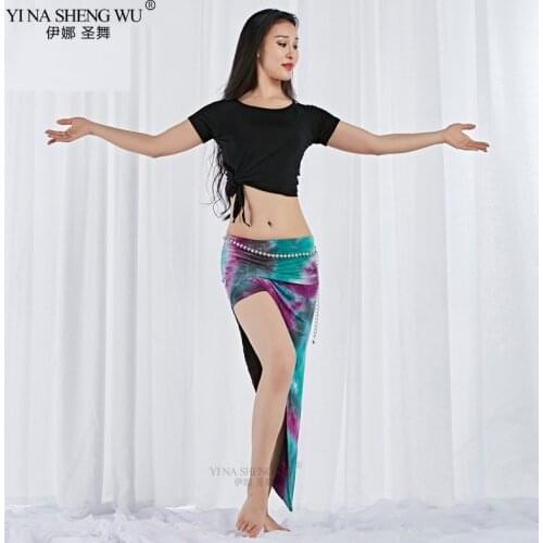 Women Belly Dance Practice Costumes Ladies Skirt High Waist Short Sleeve Top Tie-dye Skirt For Belly Dance Practice Clothes New