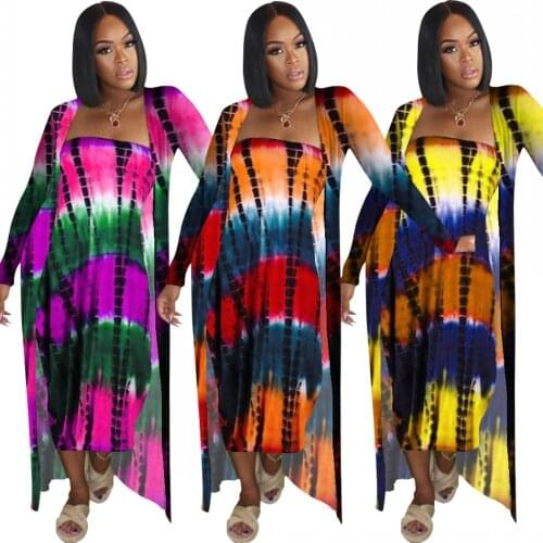 Two Pieces Spring/Summer 2021 Dashiki Sexy Strapless Womens Dress Coat Stylish Casual Dress Set African Clothing Vestidos 3XL