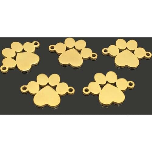 10pcs Dog Cat Bear Paw Gold Stainless Steel Bracelet Necklace Charm for DIY Jewelry Making