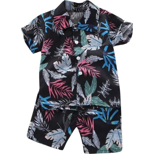 Summer Baby Boys Floral Print Button Down Shirt+Shorts Outfits for 6 Months-4 Years Baby Boys Clothing Sets Babys Clothing