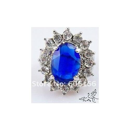 25pcs Kate Middleton and Prince William Blue Royal Wedding Engagement Sapphire Imitation Ring Dianas Rings Fashion Jewelry