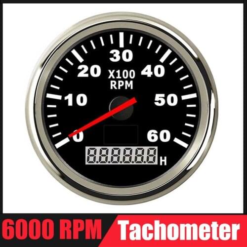 85mm Car Tachometer 6000 RPM Diesel Tachometer With LCD Hourmeter Red Backlight For Boat Marine Accessories12V 24V