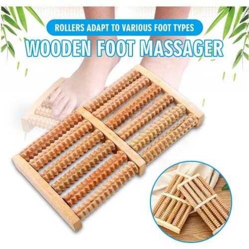 Wooden Foot Massager 5 Row Rollers Stress Relief Therapy Relax Relief Massager Spa Gift Anti Cellulite Foot Massager