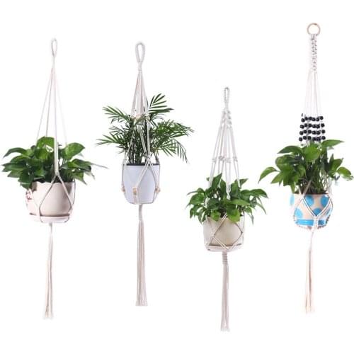 Home Wall Decoration Tapestry Macrame Handmade Woven Plant-Pot Net Basket DIY Cotton Rope Potted Plants Holder Hanger Tapestry