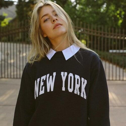 Letter Print Cotton Sweatshirts Women Vintage Simple Long Sleeve O Neck Pullovers Femme Harajuku Casual Sweatshirt Tops Chic