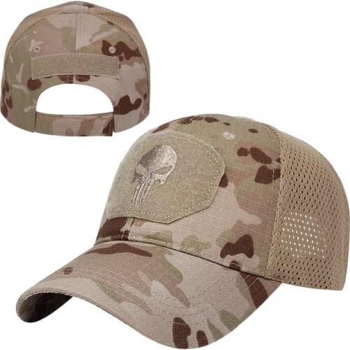 Skull Tactical Military Airsoft Cap Adjustable Breathable Sun Visor Trucker Hat Mesh Hunting Hiking Baseball Skeleton Snapback