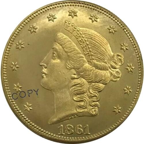 S 1861 United States 20 Dollars Liberty Head Double Eagle gold coin Brass Collectibles Copy Coin