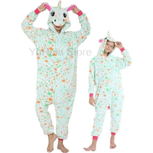 Kigurumi Unicorn Family Look Adult and Children Onesie Fox Flannel Costumes Family Jumpsuit Pyjamas Suit Family Matching Outfit
