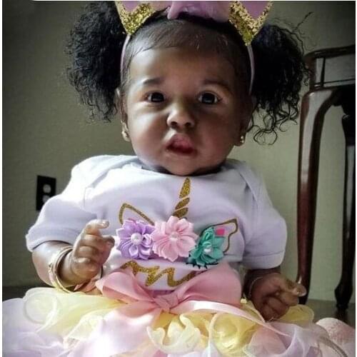 Black skin Reborn Baby Dolls Silicone Soft Body Fashion Boneca Reborn For Kids Christmas Gift (Clothing is Random)