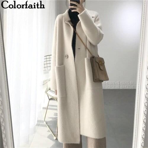 Colorfaith New 2019 Autumn Winter Women Jackets Warm Korean Style Office Lady Elegant Long Coat Outerwear Wool Blends JK3123