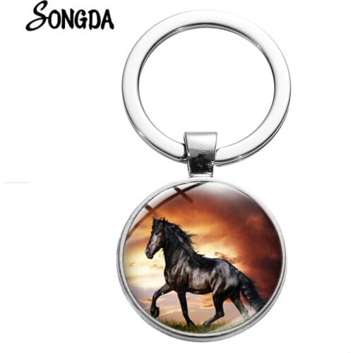 Horse Photo Retro Punk Keychain Wild Horse Freedom Symbol Glass Alloy Key Chain Handmade Silver Plated Animal Accessories