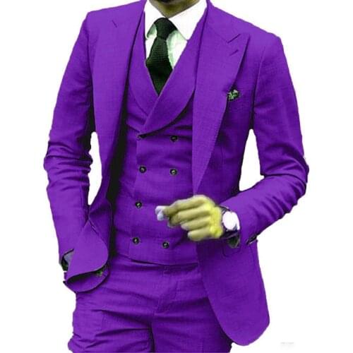 3 Pieces Fashion Lavender Groom Tuxedos Excellent Men Wedding Tuxedos Men Formal Business Prom Party Suit(Jacket+Pants+Tie+Vest