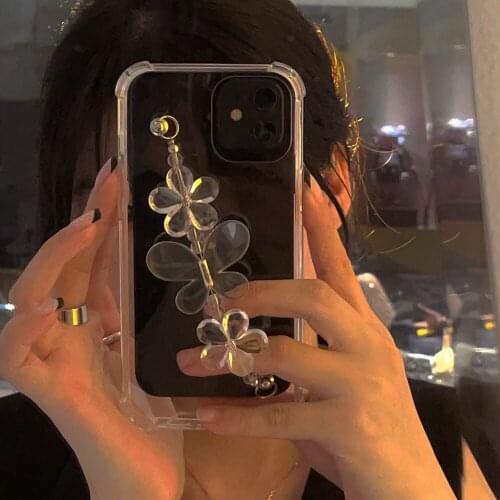 Fashion Crystal flower Wrist bracelet shockproof Transparent Phone Case For iPhone 11 12 Pro X XR XS Max 6 7 8 Plus back cover