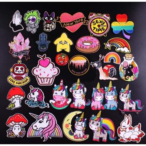 Cartoon Unicorn Patches For Clothing Iron On Lovely Mushroom Patches For Clothes Appliques For DIY T-shirt Badges Animals Patch