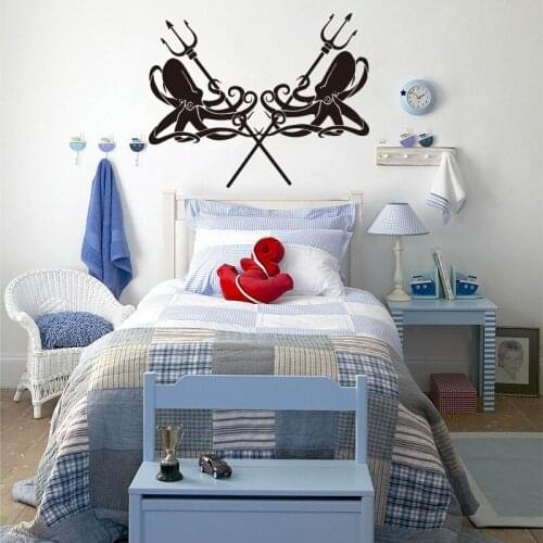 Cartoon Octopus Marine Trident Kraken Ocean Wall Sticker Bedroom Playroom Large Octopus Weapon Animal Wall Decal Kids Room Vinyl