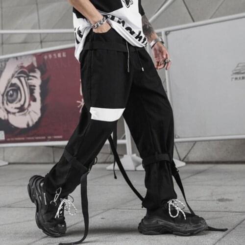 Men ribbons patchwork hip hop joggers sweatpants nightclub DJ singer harem pants man harajuku punk rock cargo pants trousers