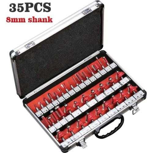 35pcs/set 8mm Shank Professional DIY Wood Milling Cutter Router Bit Set Tungsten Carbide Woodworing Tools Set With Wooden Box