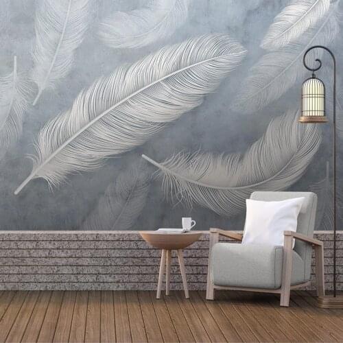Custom 3D Photo Wallpaper Sticker White Feather Nordic Modern Living Room Bedroom Sofa TV Background Wall Mural Papel De Parede