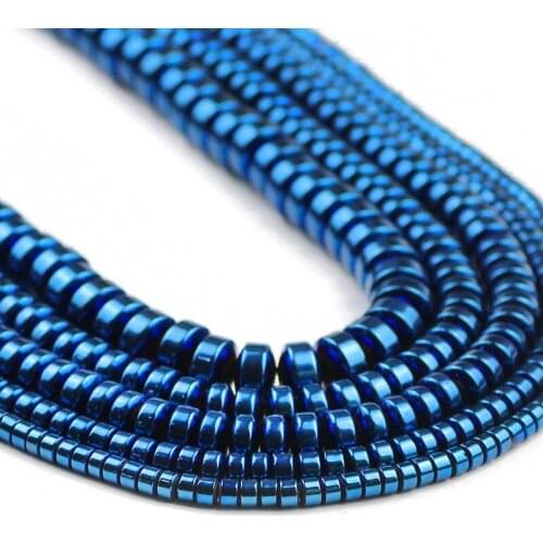 Flat Cylinder Round Shape Blue Hematite Natural Stone Spacers Loose Beads For Jewelry Making DIY Bracelets Accessories 3/4/6/8MM