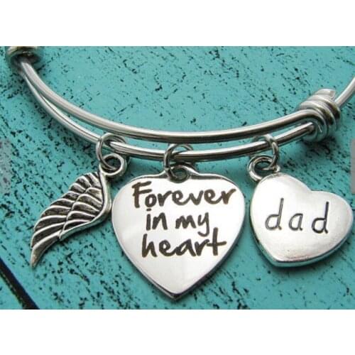 Dad gift bracelet stainless steel Jewelry high quality wing Forever in my heart adjustable Bangle B189