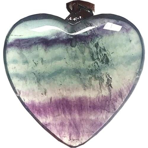 Top Natural Rainbow Fluorite Crystal Pendant For Women Lady Man Heart Clear Quartz 23x7mm Beads Silver Gemstone Jewelry AAAAA