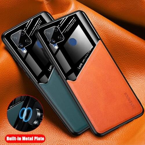 Shockproof Case for Oppo Realme C15 C11 Soft PU Leather Mirror case for Oppo Realme V3 V5 Car Magnetic Holder Cover