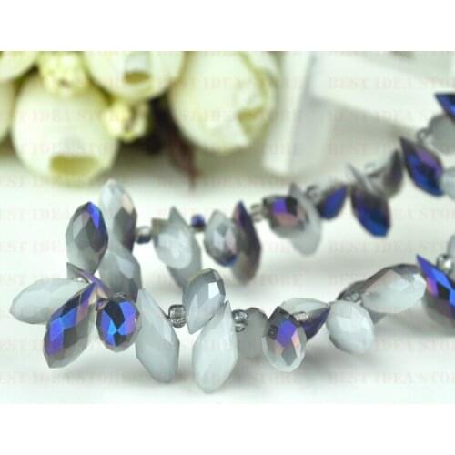 Sale Price!100pcs 6x12mm White Blue Plating Briolette Pendants Waterdrop Crystal Glass Jewelry Loose Teardrop Beads DIY