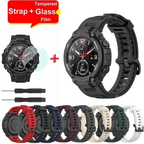 Watch Strap For Huami Amazfit T Rex Pro Strap Silicone Replacement Strap For Amazfit T Rex Strap With Protective Film