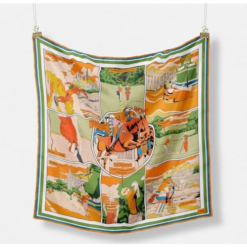 Twill Silk Scarf Woman Sport Club Print Square Scarves Wraps Bandana Small Hijab Foulards Lady Tie Headband Neckerchief 53CM