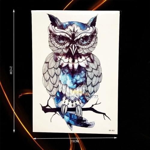 Sexy Men Women Body Art Tattoo Sleeve Blue Crystal Snowy Owl Branch Design Temporary Tattoo Sticker Waterproof Arm Tatoo HHB453