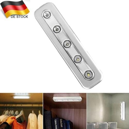 SILVER/BLACK LED STRIP PUSH LIGHTS Adhesive Stick On Battery Kitchen Cupboard 5LED Lamp Beads Cabinet Night Light